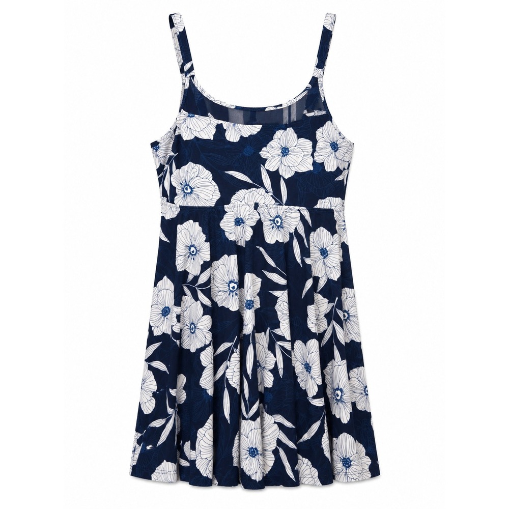 BloomChic Navy Blue White Floral Print Swim Dress Plus Size 22-24